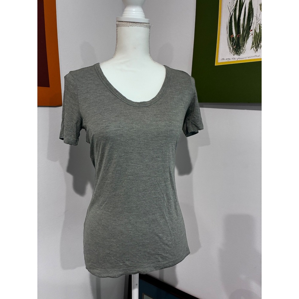 Mossimo Women Gray Scoop Neck Short Sleeve T-Shirt 100% Modal XS